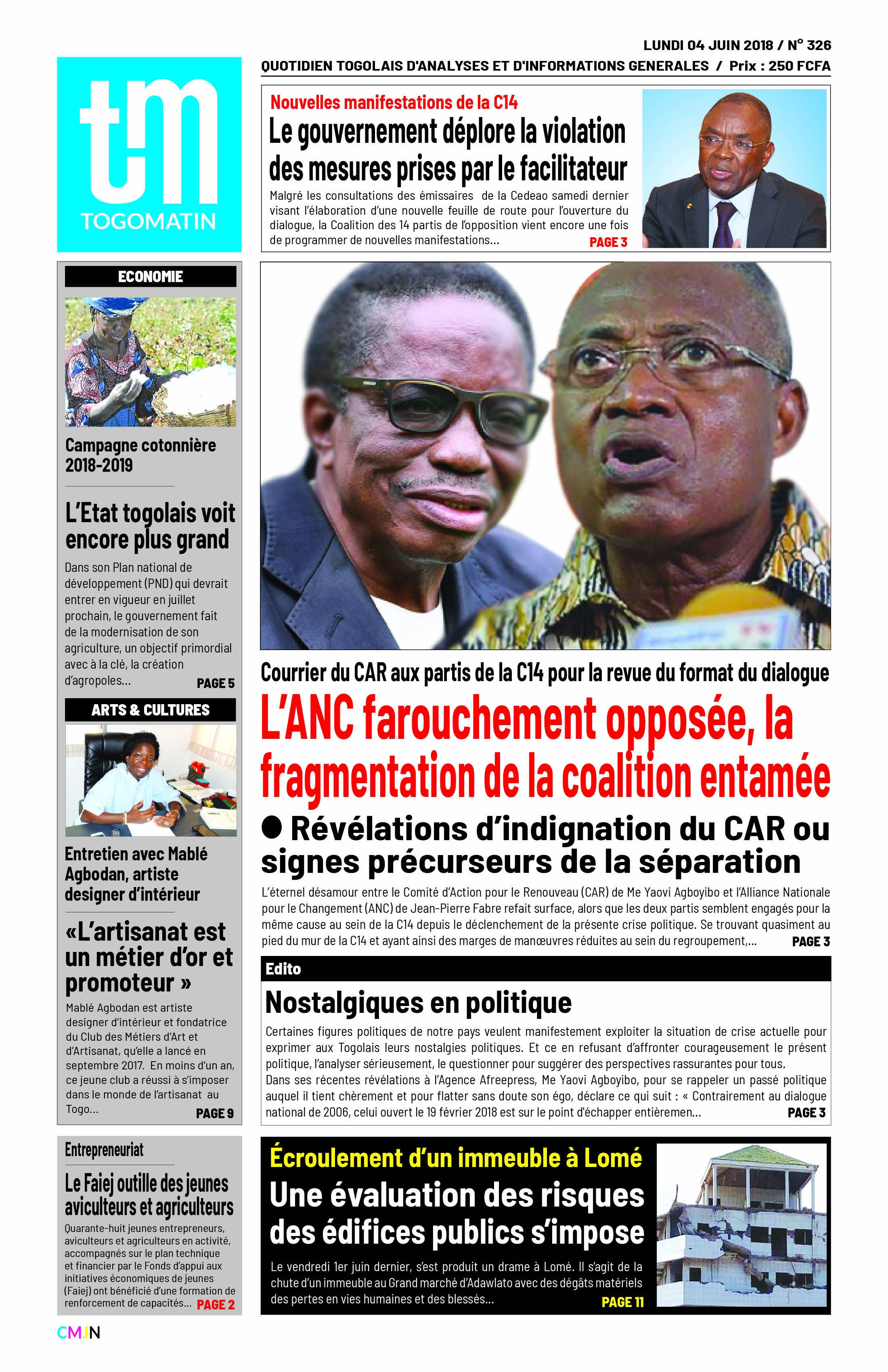 TogoMatin N° 326 - Cover